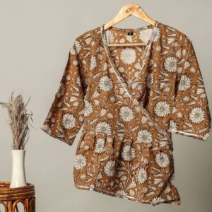 Handmade Block Print Cotton for Women ? Ethnic Floral Printed Top with Long Sleeves