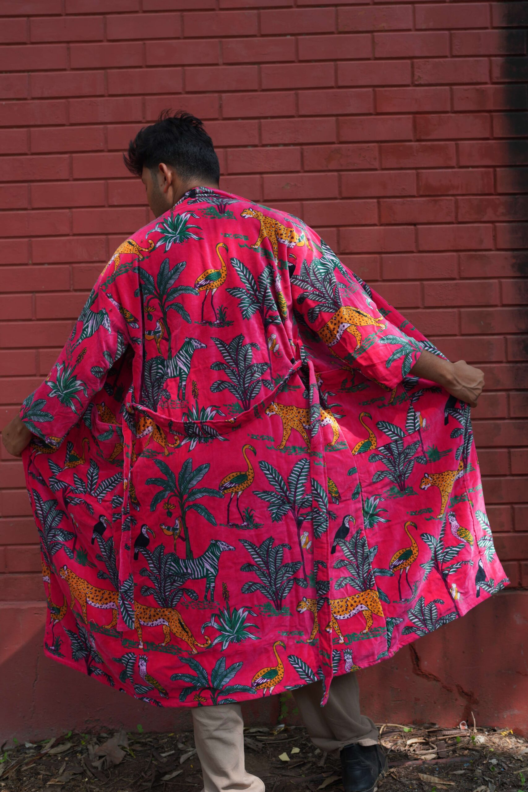 Womens Pink Velvet Embroidered Jacket with Floral Design - Image 6